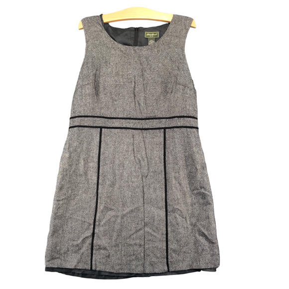 Eddie Bauer Women's Sheath Dress Gray 14 Petite Sleeveless Chevron Wool Blend - Picture 1 of 11